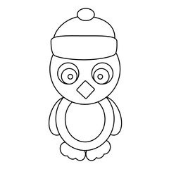 Black and White Cute Penguin in a Hat. Vector Illustration.