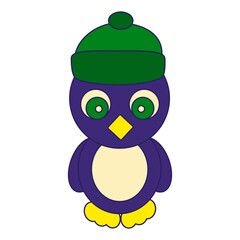Colored Cute Penguin in a Hat. Vector Illustration.