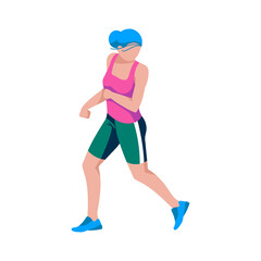 Fototapeta na wymiar Girl dressed in sportswear jogging. Female athlete character taking part in competition, training to marathon, doing morning workout. Active healthy lifestyle concept flat vector illustration