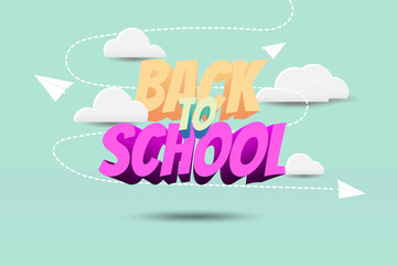 back to school vector illustration with paper plane and cloud element for education study, creative poster, template, learning, art, background, business, social media post.