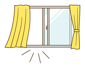 illustration of opening window and curtain