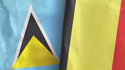 Belgium and Saint Lucia two flags textile cloth 3D rendering