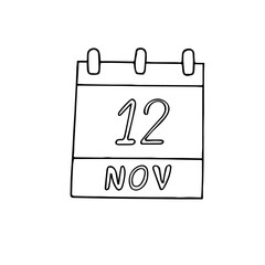calendar hand drawn in doodle style. November 12. World Pneumonia Day, date. icon, sticker, element, design. planning, business holiday