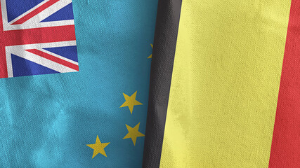 Belgium and Tuvalu two flags textile cloth 3D rendering