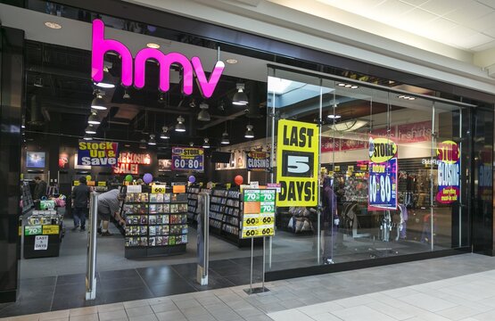 Nationwide Closure of HMV Stores in Canada, captured in Calgary, Alberta Market Mall Shopping Center on March 30, 2017 