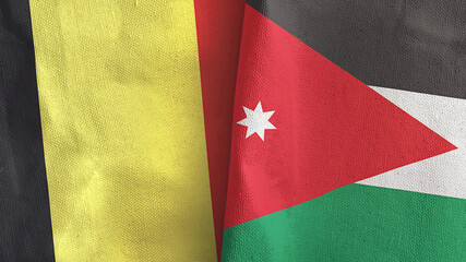 Jordan and Belgium two flags textile cloth 3D rendering