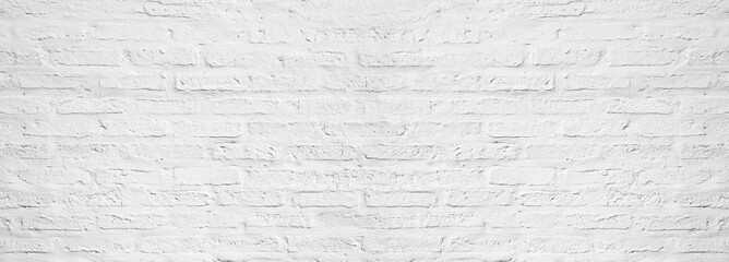 rough texture of long white brick wall panorama background