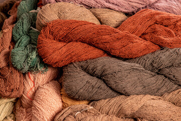 natural color dyed cotton yarn for weaving in local Thailand, natural raw material of weaving...