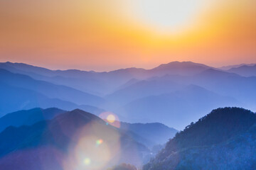 玉置神社から見た山々の夕景