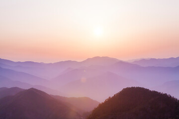 玉置神社から見た山々の夕景