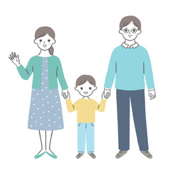 笑顔で手を繋ぐ3人家族