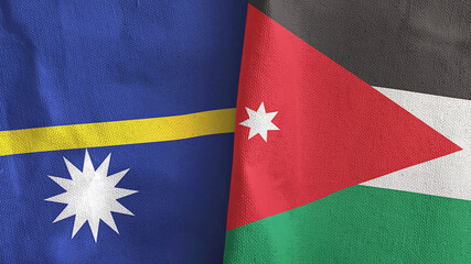 Jordan and Nauru two flags textile cloth 3D rendering