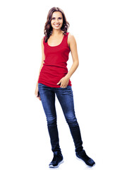 Obraz premium Full body photo - happy smiling young woman, on white
