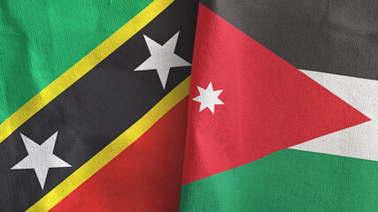 Jordan and Saint Kitts and Nevis two flags textile cloth 3D rendering