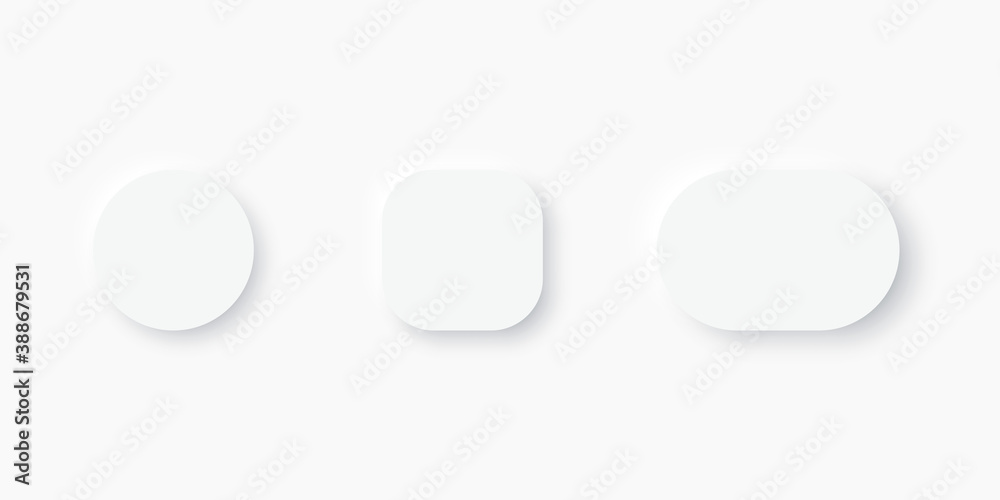 Wall mural set of white blank round and square buttons with shadow on white background