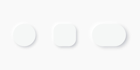 Set of white blank round and square buttons with shadow on white background