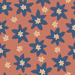 seamless scandinavian style pattern background with doodle hand draw blue flower