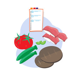 illustration of a checklist of food ingredients for a meal plan. 