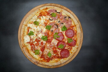 pizza on a board
