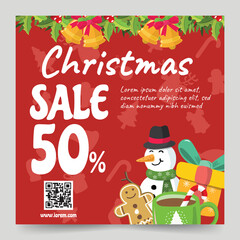 christmas banner sale snowman red background vector design 08