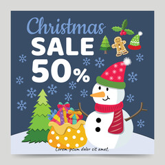 christmas banner snowman and christmas tree vector design 01