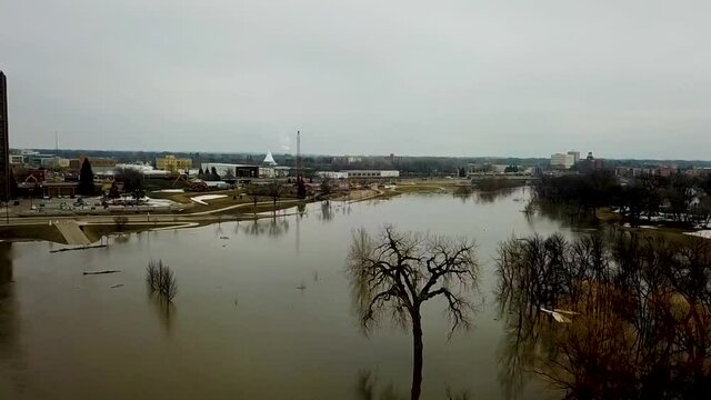 Aerial Of Spring Flooding Of The Red River In Fargo North Dakota