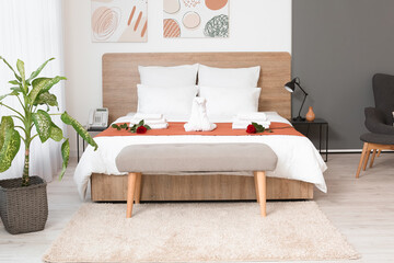 Interior of modern honeymoon room in hotel