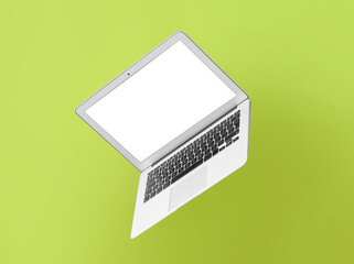 Fototapeta na wymiar Modern laptop on color background