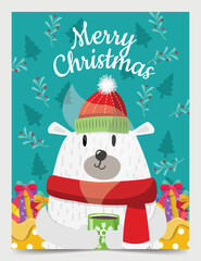 christmas card bear vector design 07