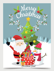christmas card santa claus snowman and gift vector design 05