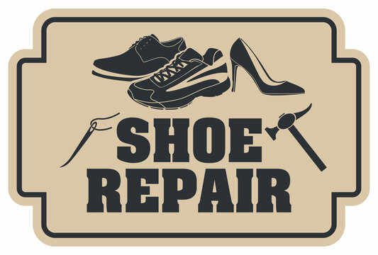 Shoe repair sign. Service advertisement. Vector silhouette graphics