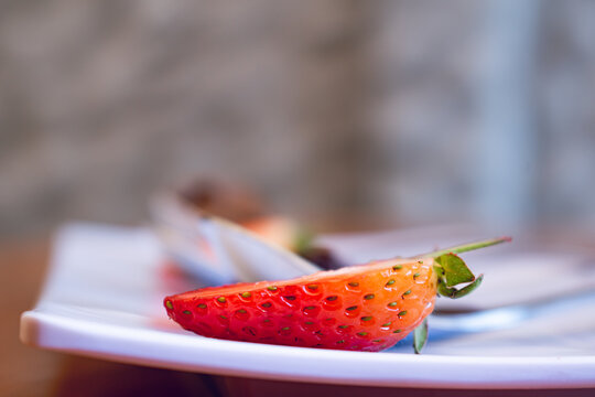 Close up of a strawberry cut in half