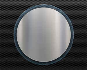 Fototapeta na wymiar Metal round plate with copy space. Blank template.