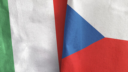 Czech Republic and Italy two flags textile cloth 3D rendering