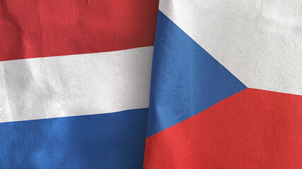 Czech Republic and Netherlands two flags textile cloth 3D rendering