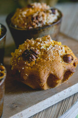 Baking process. Lemon cupcakes with nuts