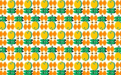 seamless pattern with yellow flowers on white background.