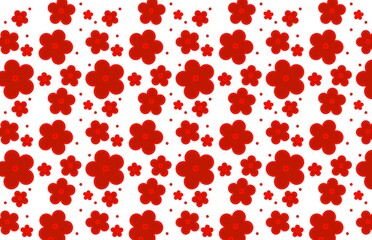 seamless pattern with red flowers on white background.