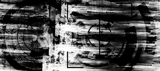 Fototapeta premium Abstract grunge futuristic cyber technology panoramic background. Drawing on old grungy surface 