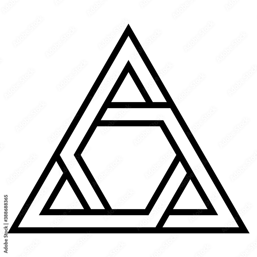 Poster Logo triangle sign closed system, the vector triangle with twisted sides of the bisector