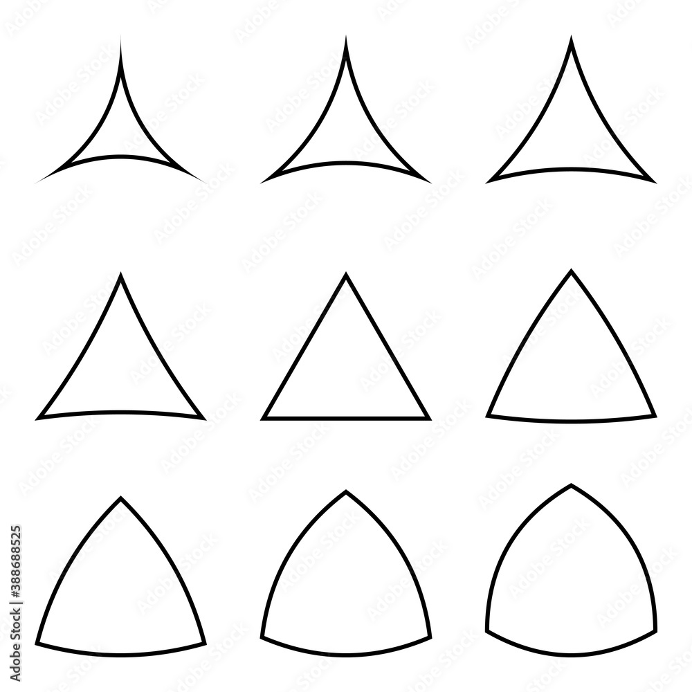 Poster Set triangles with concave and convex sides, vector logo tattoo template triangle inflated and thin