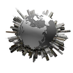 地球儀とビル群