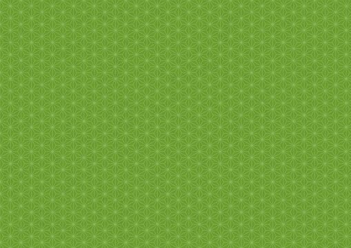 和紙に描かれた緑色の麻の葉、和柄パターン背景素材