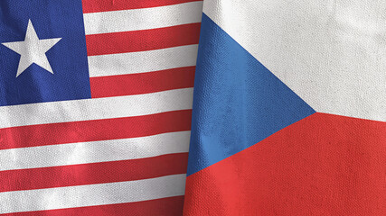 Obraz premium Czech Republic and Liberia two flags textile cloth 3D rendering