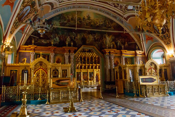 Fototapeta na wymiar Interior of St. Sergius refectory church of Trinity Lavra of St. Sergius in Sergiev Posad, Russia