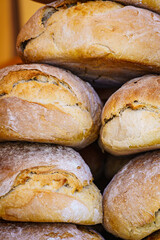 Many rustic fresh bread loaves