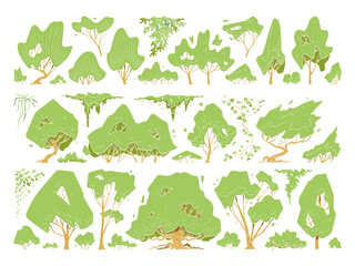 vector of side view tree set, hand drawn sketch isolated on white background