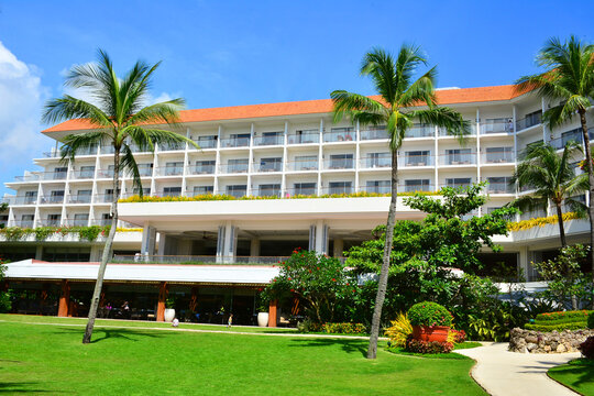 Shangri-La's Mactan Resort and Spa hotel facade in Lapu Lapu, Cebu, Philippines
