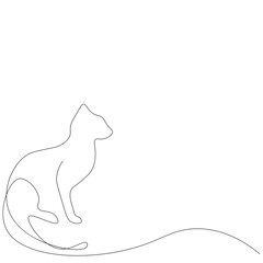 Cat silhouette line drawing on white background. Vector illustration