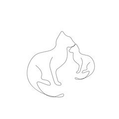 Cat silhouette line drawing on white background. Vector illustration